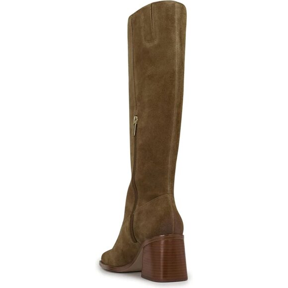 Women Dusty Green Polyurethane Knee High Square Toe Side Zipper Block Heel Boot - Picture 6 of 9